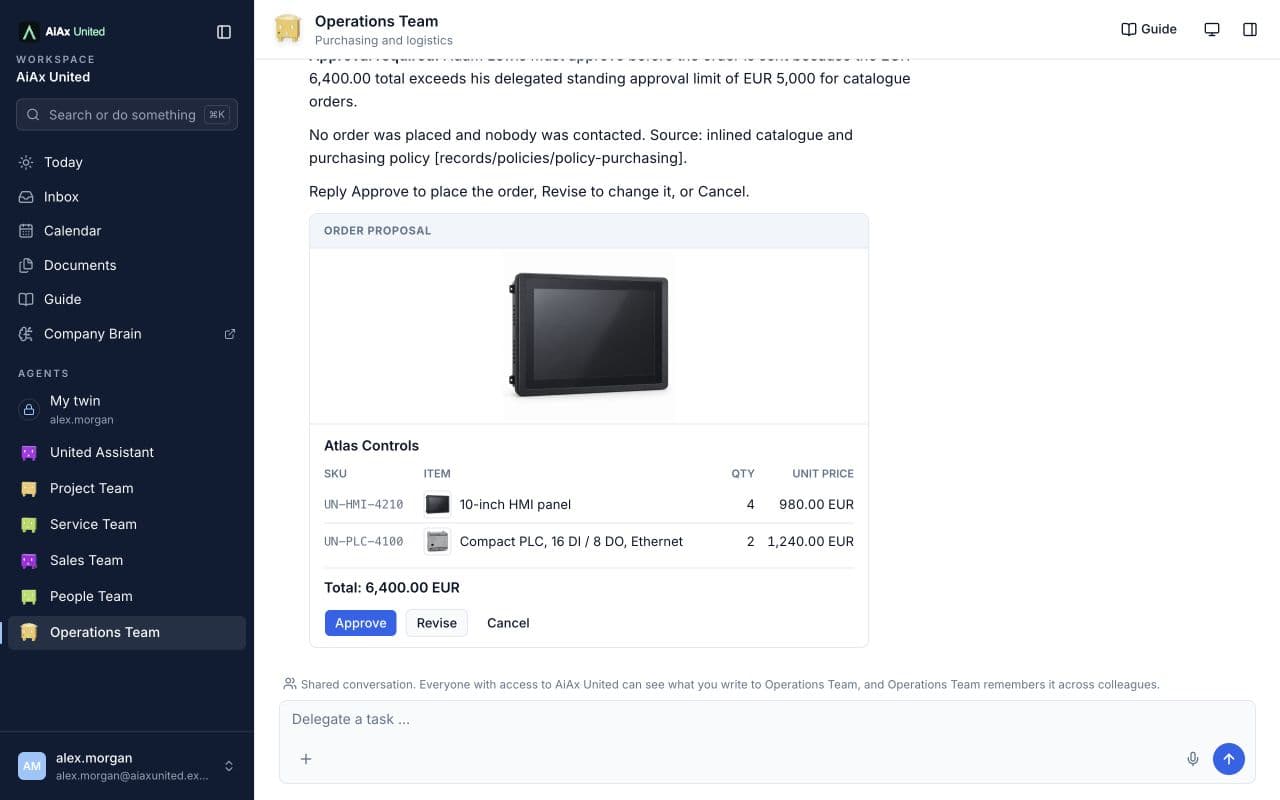 A purchase proposal in the AiAx United demo